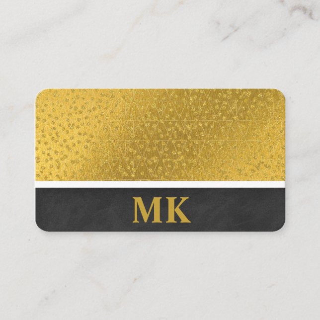 Lux Texture and Gold Speck | Monogram Business Card (Front)