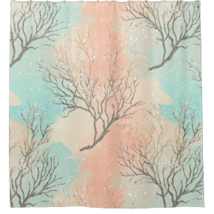 Lux Watercolor Coastal Coral & Ocean Waves (2) Shower Curtain