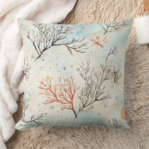 Lux Watercolor Coastal Coral & Ocean Waves (4) Cushion