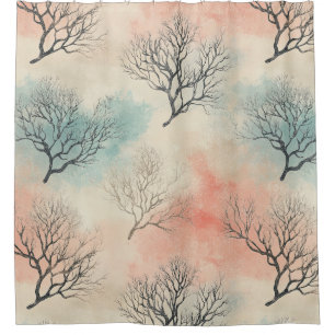 Lux Watercolor Coastal Coral & Ocean Waves (5) Shower Curtain
