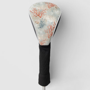 Lux Watercolor Coastal Coral & Ocean Waves (7) Golf Head Cover