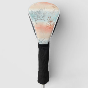 Lux Watercolor Coastal Coral & Ocean Waves Golf Head Cover