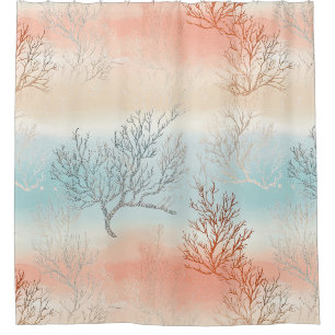 Lux Watercolor Coastal Coral & Ocean Waves Shower Curtain