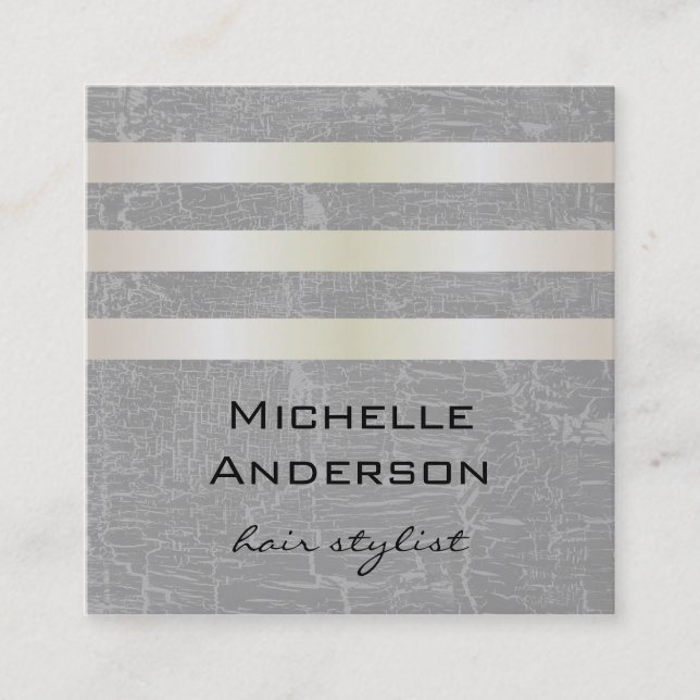 Lux White Gold Stripes with Swank Background Square Business Card (Front)