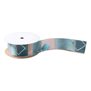 Luxe Abstract   Blush Rose Gold and Teal Geometric Satin Ribbon