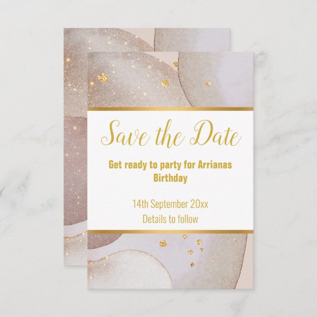 LUXE ABSTRACT MARBLE BUBBLE GOLD SAVE THE DATE RSVP CARD (Front/Back)