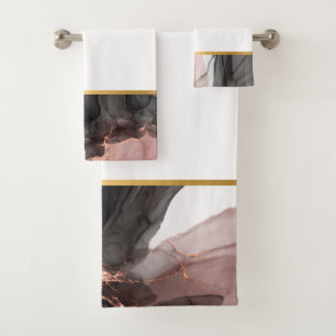 LUXE ABSTRACT ROSE  BLACK BATHROOM TOWEL SET