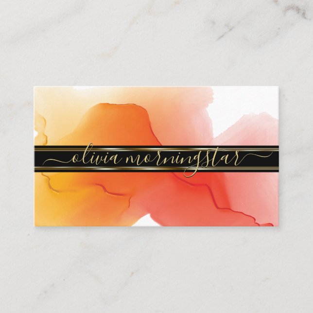 Luxe Abstract Watercolour Ink Blots Coral Business Card (Front)