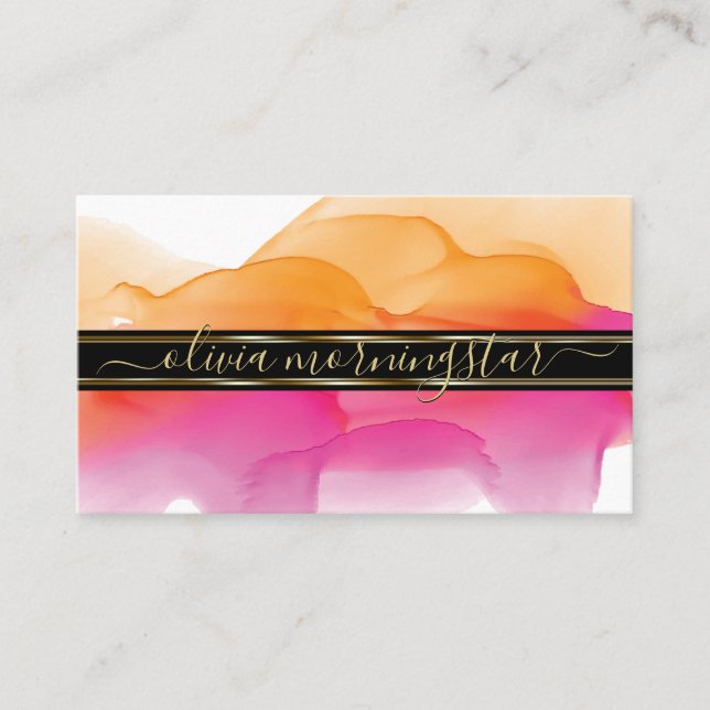 Luxe Abstract Watercolour Ink Blots Coral Fuchsia Business Card (Front)