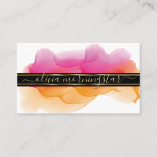 Luxe Abstract Watercolour Ink Blots Fuchsia Golden Business Card