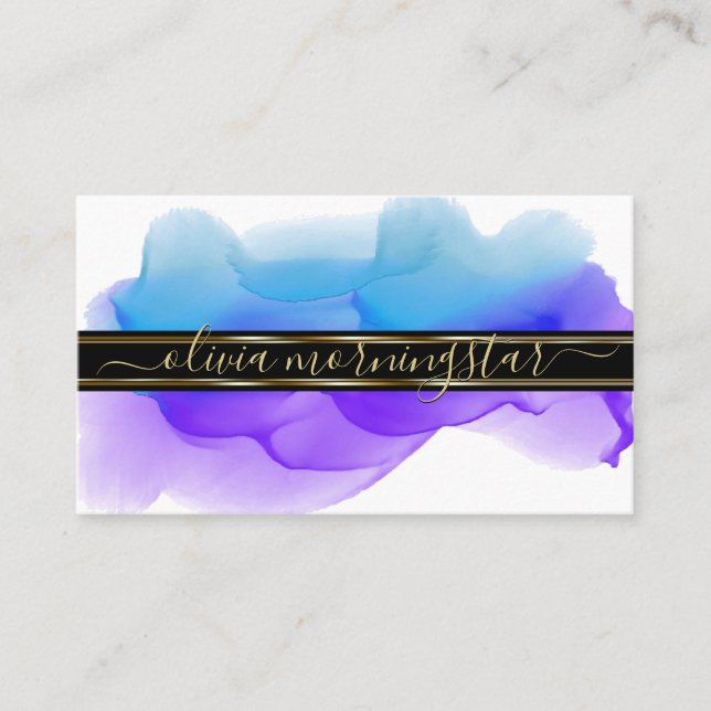 Luxe Abstract Watercolour Ink Blots Indigo Cobalt Business Card (Front)