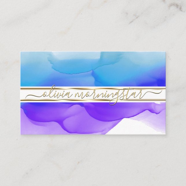 Luxe Abstract Watercolour Ink Blots Indigo Cobalt Business Card (Front)