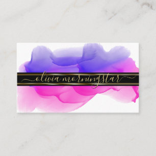 Luxe Abstract Watercolour Ink Blots Indigo Fuchsia Business Card