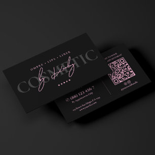 Luxe Aesthetic Pink Black Permanent Makeup Artist Business Card