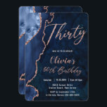 Luxe Agate Sapphire Blue Rose Gold 30th Birthday Invitation<br><div class="desc">Personalise this luxe Sapphire Blue and Rose Gold Agate 30th birthday party invitation with your own wording and party details easily and quickly, simply press the customise it button to further re-arrange and format the style and placement of the text.  Matching items available in store! (c) The Happy Cat Studio...</div>