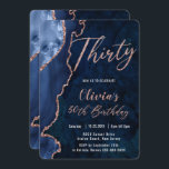 Luxe Agate Sapphire Blue Rose Gold 30th Birthday Invitation<br><div class="desc">Personalise this luxe Sapphire Blue and Rose Gold Agate 30th birthday party invitation with your own wording and party details easily and quickly, simply press the customise it button to further re-arrange and format the style and placement of the text.  Matching items available in store! (c) The Happy Cat Studio...</div>
