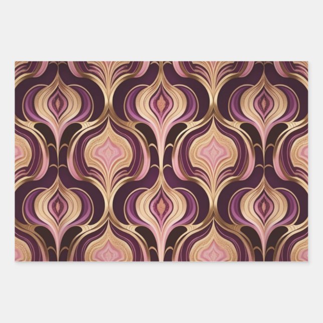 Luxe AI Art Gold Foil Pink Burgundy  Wrapping Paper Sheet (Front)