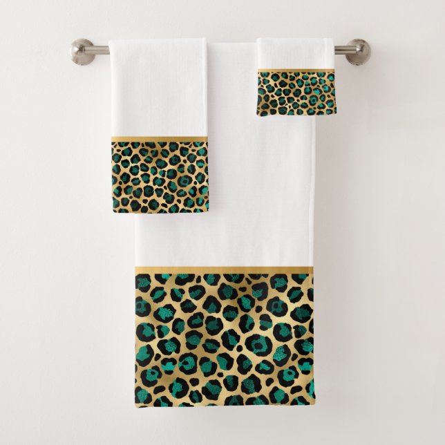 LUXE ANIMAL PRINT WHITE GREEN  BATHROOM TOWEL SET (Insitu)
