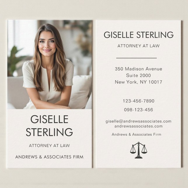 Luxe Attorney at Law Neutral Professional Photo  Business Card (Creator Uploaded)