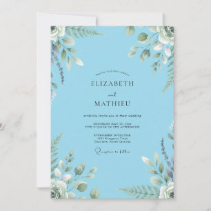 Luxe Azure Painted Foliage Wedding Invitation