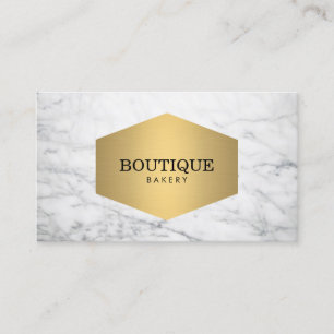 Luxe Bakery Gold Emblem on White Marble Business Card