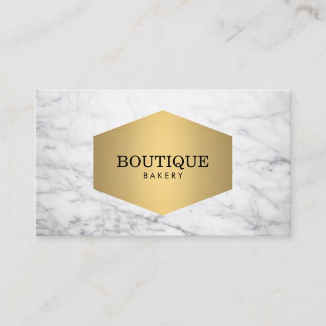Luxe Bakery Gold Emblem on White Marble Business Card (Front)