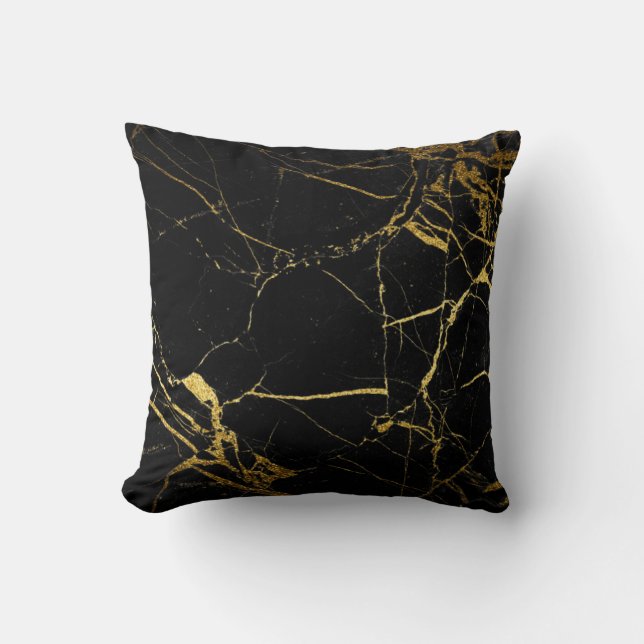Luxe Black and Gold Marble Texture Cushion (Front)