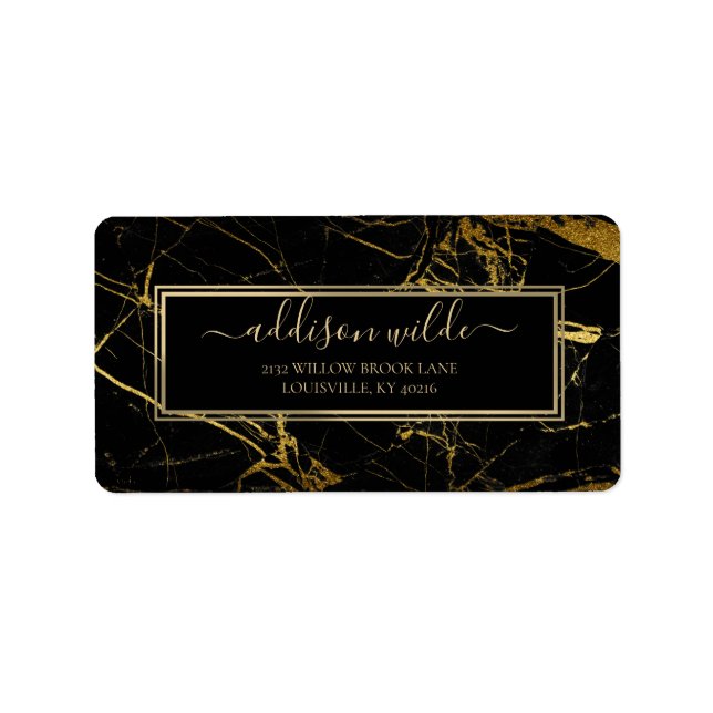 Luxe Black and Gold Marble Texture                 Label (Front)