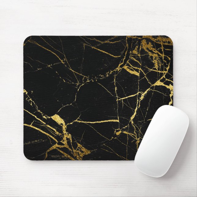 Luxe Black and Gold Marble Texture Mouse Mat (With Mouse)