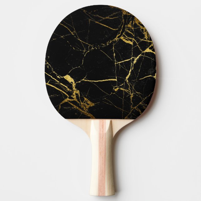 Luxe Black and Gold Marble Texture Ping Pong Paddle (Front)