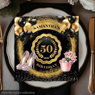 Luxe Black Balloons Napkins with Gold Glitter Art