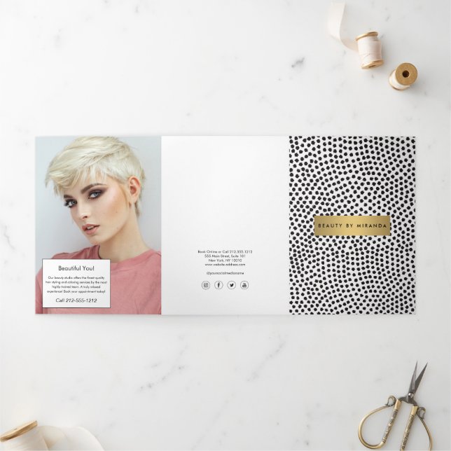 Luxe Black Confetti Dots with Gold Bar Brochure (Outside)