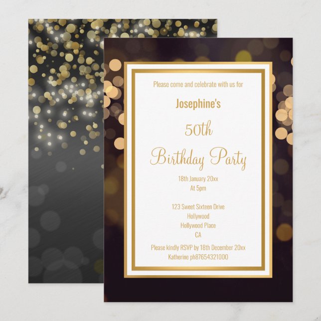 LUXE BLACK GOLD BUBBLES BIRTHDAY INVITATION (Front/Back)