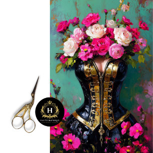 Luxe Black Gold Corset Pink Floral Decoupage Tissue Paper