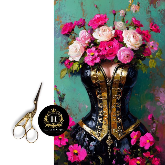 Luxe Black Gold Corset Pink Floral Decoupage Tissue Paper (Creator Uploaded)