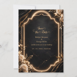 Luxe Black Gold Floral neon Wedding Elegance Invitation