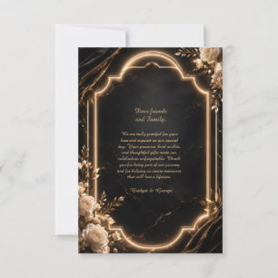 Luxe Black Gold Floral neon Wedding Elegance Thank You Card