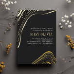 Luxe Black & Gold Liquid Marble Sweet Sixteen<br><div class="desc">Celebrate her with these chic foil invitations that are perfect for a sweet sixteen birthday party. Luxe design features a black marble background with gold foil veining, and your party details aligned at the right in modern lettering. The guest of honour's name appears in foil lettering. An elegant and upscale...</div>