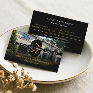 Luxe Black Gold Monogram Home Builders Contractor Business Card