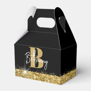 Luxe Black Gold Monogram Initial Name Favour Box