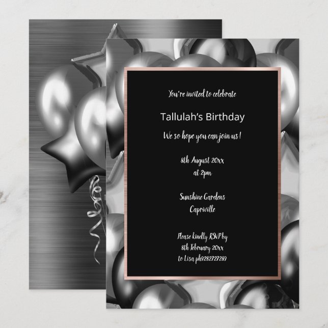 LUXE BLACK METALLIC BALLOON INVITATION (Front/Back)