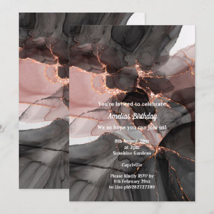 LUXE BLACK PINK CHIFFON PARTY INVITATION