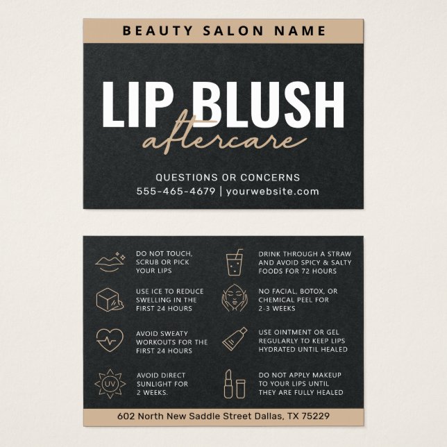 Luxe Black Tan Lip Blush Aftercare Guide (Front & Back)
