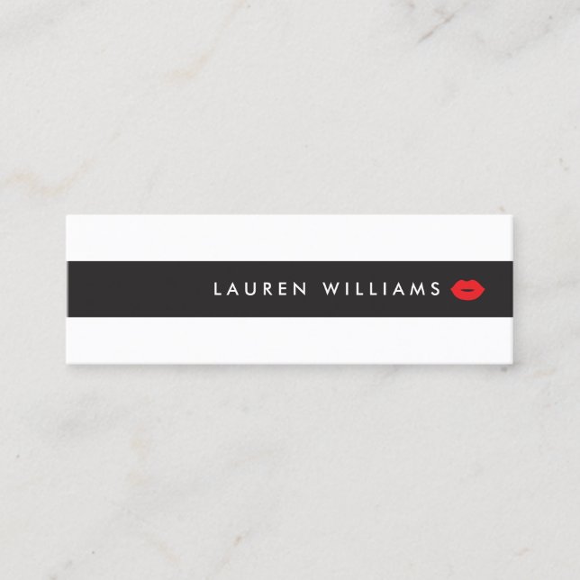 Luxe Black/White Stripes Red Lips Makeup Artist Mini Business Card (Front)