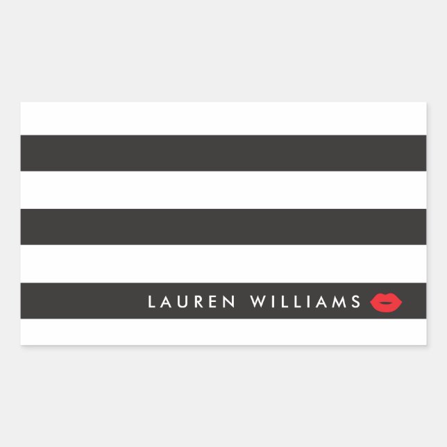 Luxe Black/White Stripes Red Lips Makeup Artist Rectangular Sticker (Front)