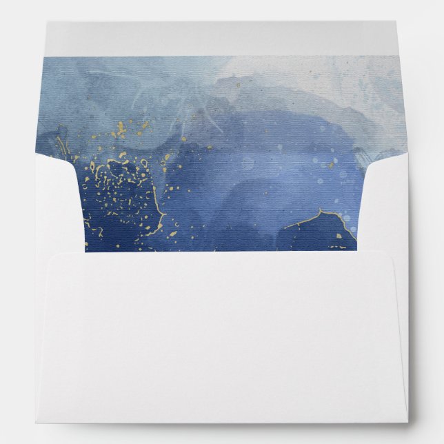 Luxe Blue and Gold Alcohol Ink 5x7 Envelope (Back (Bottom))
