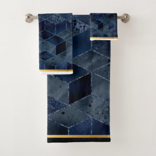 LUXE BLUE BRICK GEOMETRIC GOLD BATHROOM TOWEL