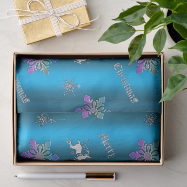 Luxe Blue Christmas Snowflakes and Reindeer Tissue Paper (Gift)