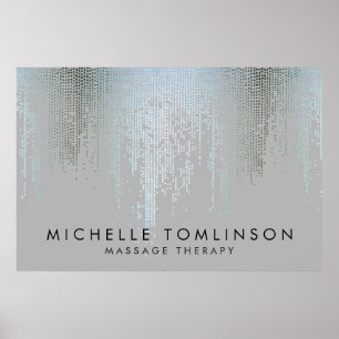 Luxe Blue Silver Confetti Rain Pattern Poster