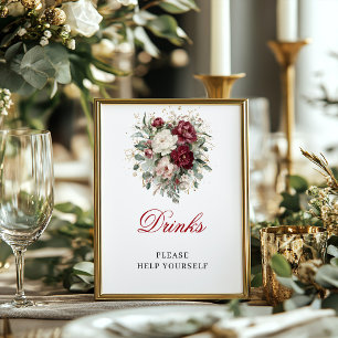Luxe Blush Burgundy Drinks Tabletop Decor Sign